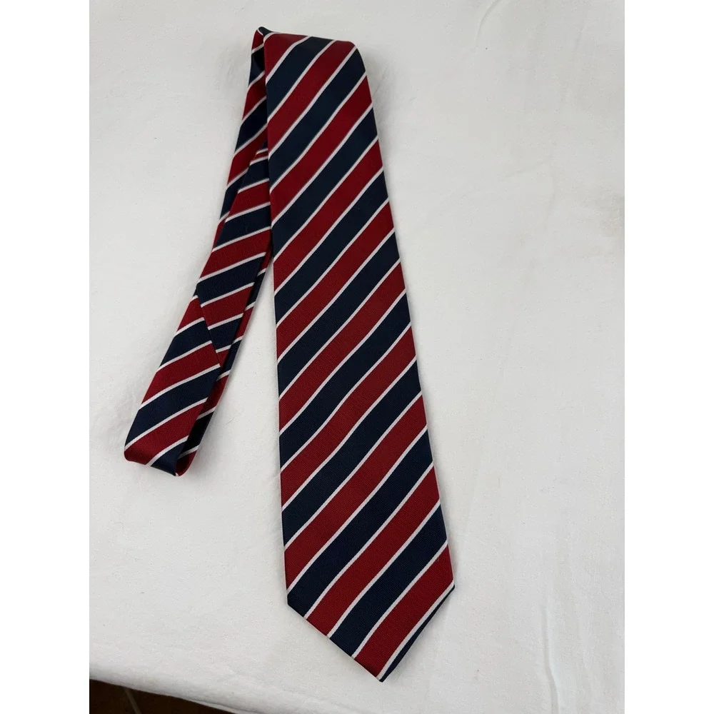 Giorgio Armani Silk‎ Tie Men's Navy Blue Red White Striped Made in Italy